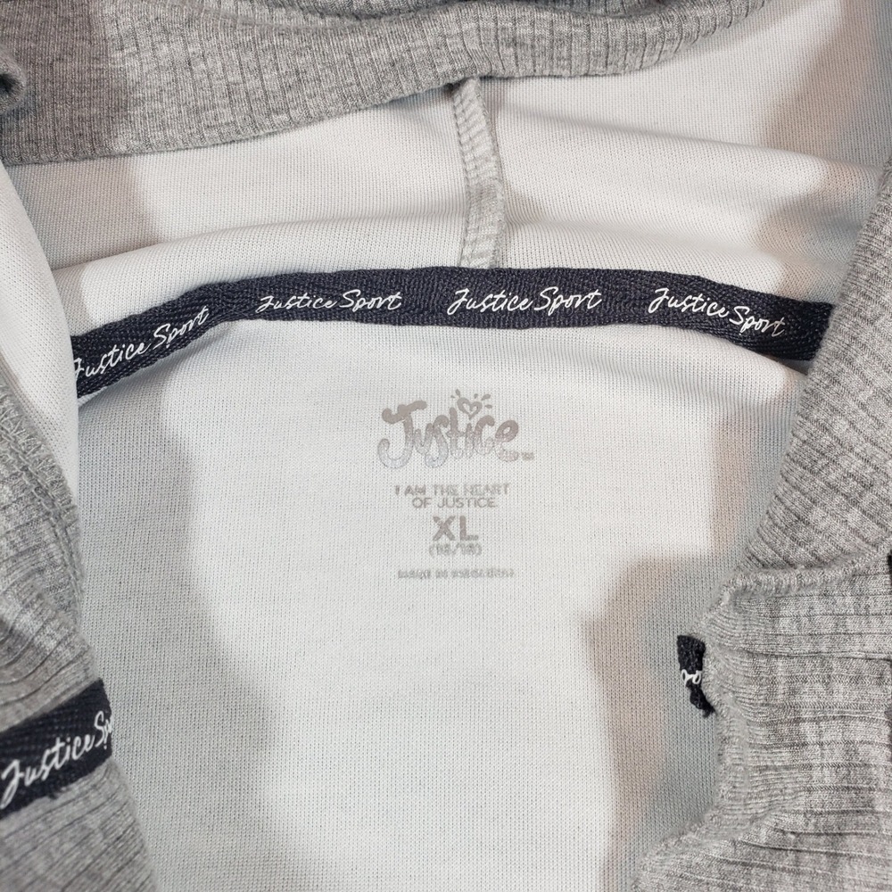 Justice Sport Gray Hoodie Sweatshirt Pullover Activewear Girls XL (16/18) - Picture 2 of 6